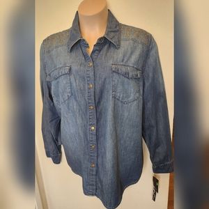 NWT INC International Concepts Studded Denim Button Up Top